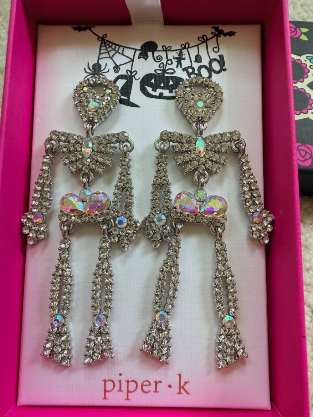 PIPER K rhinestone sparkly dangling skeleton halloween earrings